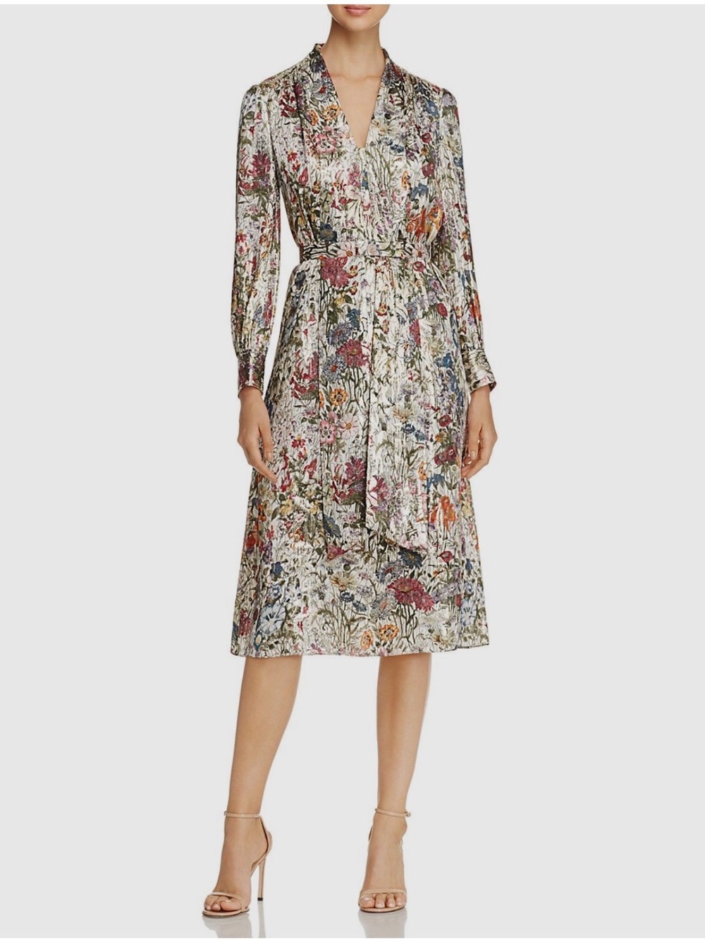 Tory Burch Vanessa silk dress featuring,metallic floral print & bow-tie neckline